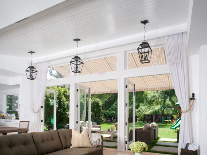 Custom striped retractable awning for patio